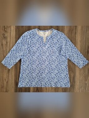 L.L. Bean Blue Floral Henley Women's Top